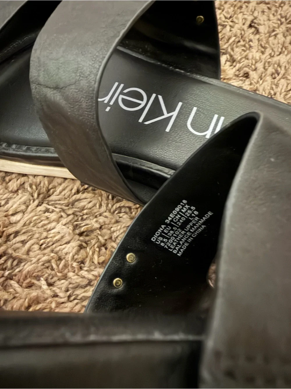 Calvin Klein Black Double-Strap Slide Sandals with White Trim